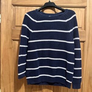 L.L. Bean Navy and White Striped Crew Neck Sweater